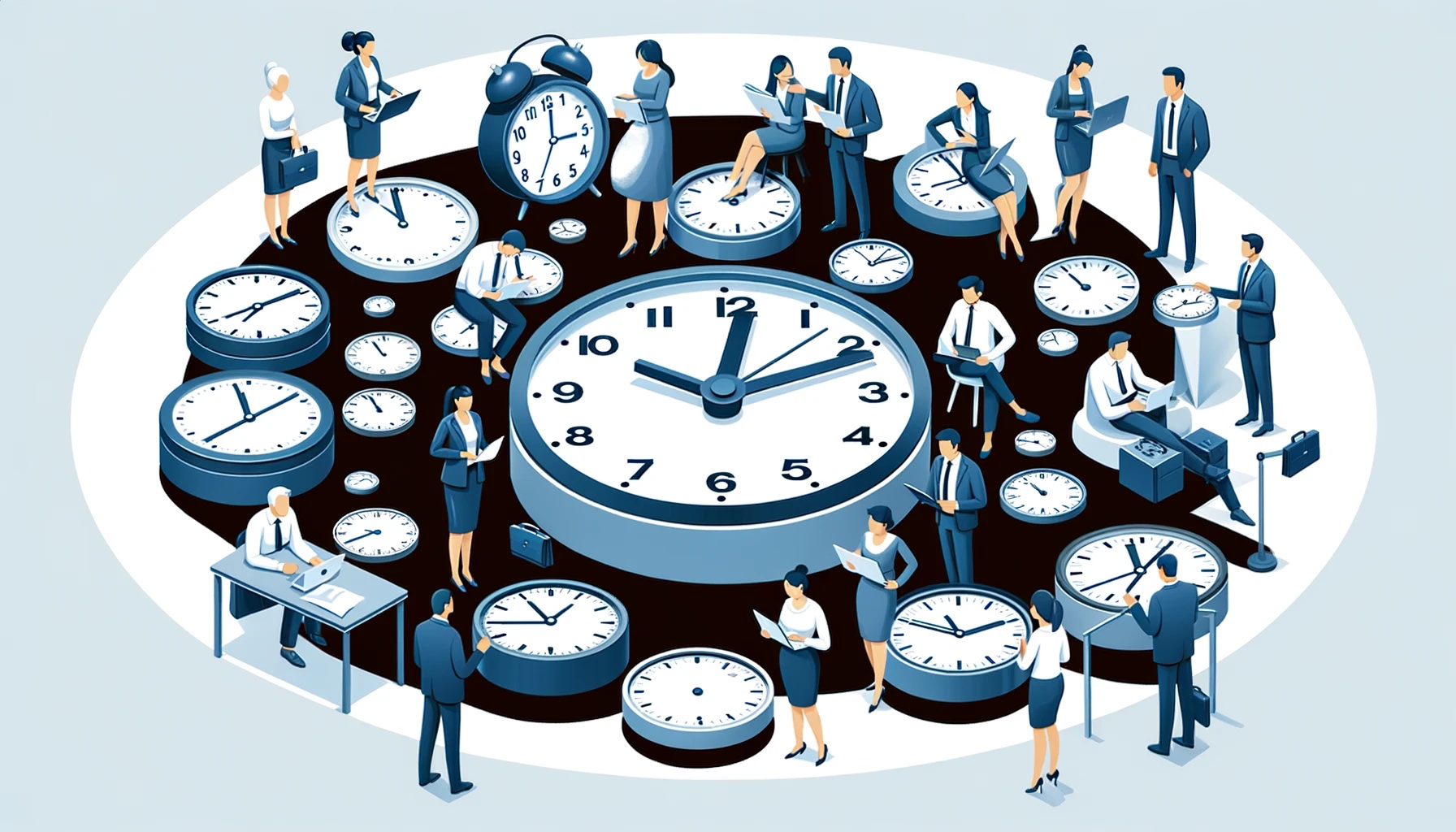 Business people and clocks