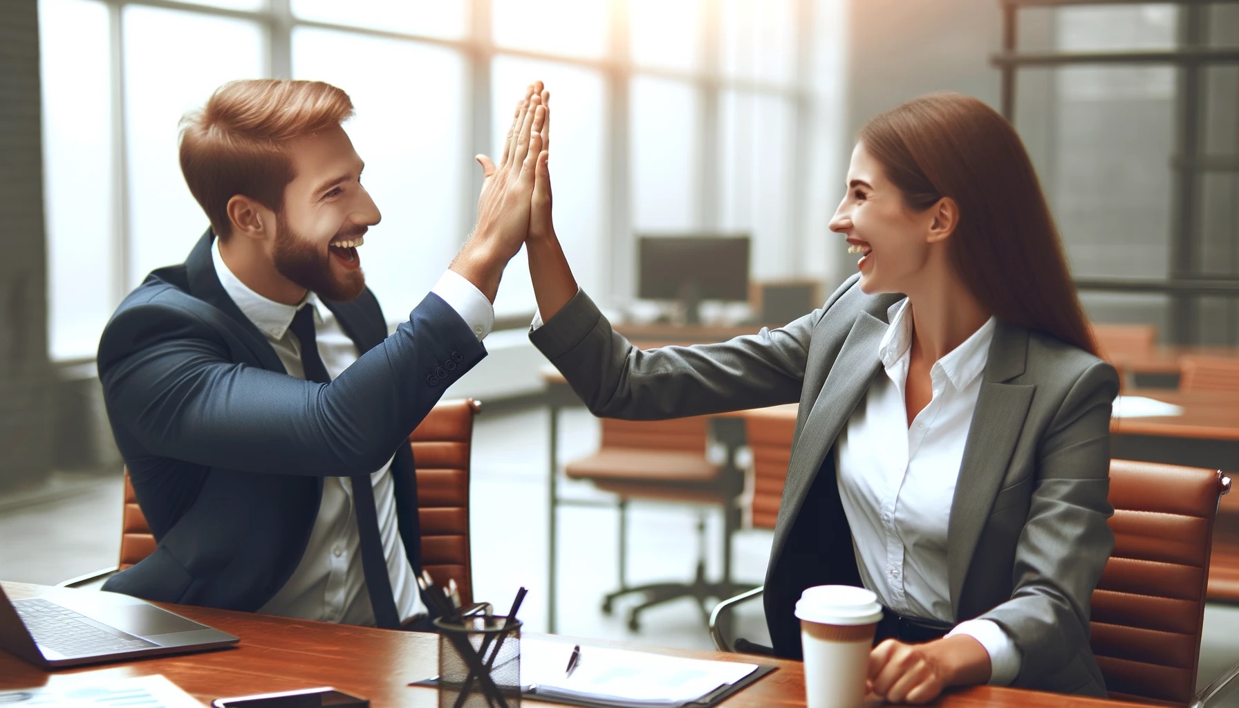 A man and woman high-fiving